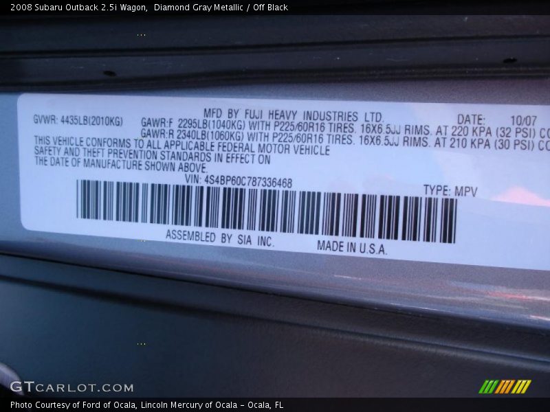 Diamond Gray Metallic / Off Black 2008 Subaru Outback 2.5i Wagon