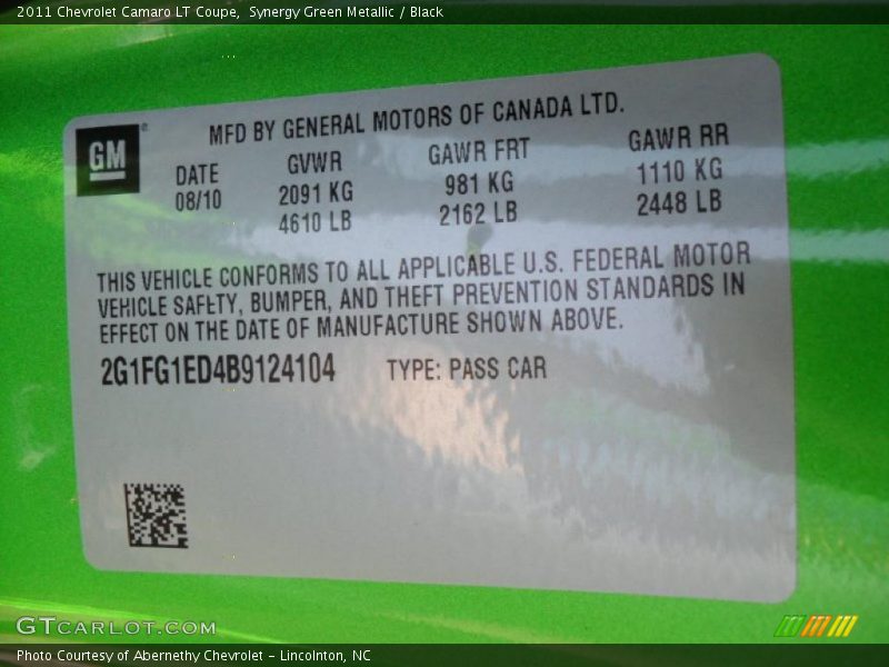 Synergy Green Metallic / Black 2011 Chevrolet Camaro LT Coupe
