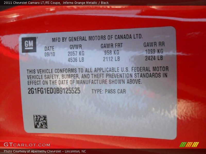 Inferno Orange Metallic / Black 2011 Chevrolet Camaro LT/RS Coupe
