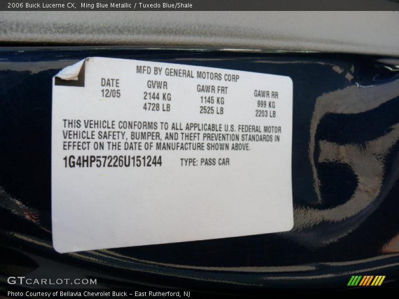 Ming Blue Metallic / Tuxedo Blue/Shale 2006 Buick Lucerne CX