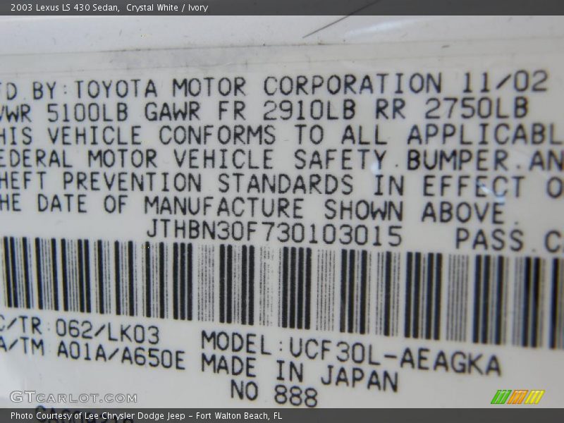 Crystal White / Ivory 2003 Lexus LS 430 Sedan