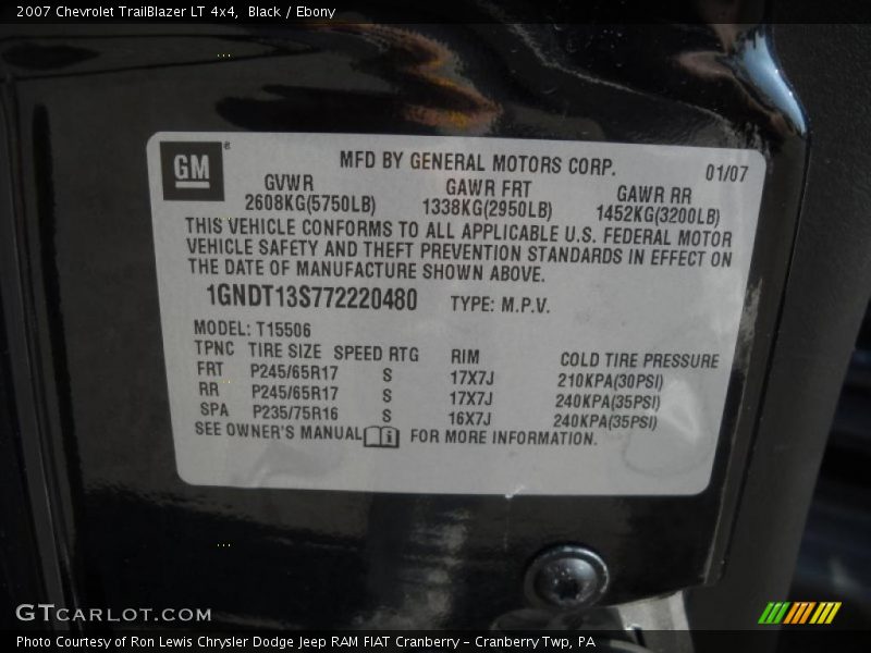 Black / Ebony 2007 Chevrolet TrailBlazer LT 4x4