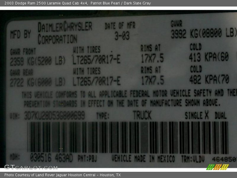 Patriot Blue Pearl / Dark Slate Gray 2003 Dodge Ram 2500 Laramie Quad Cab 4x4