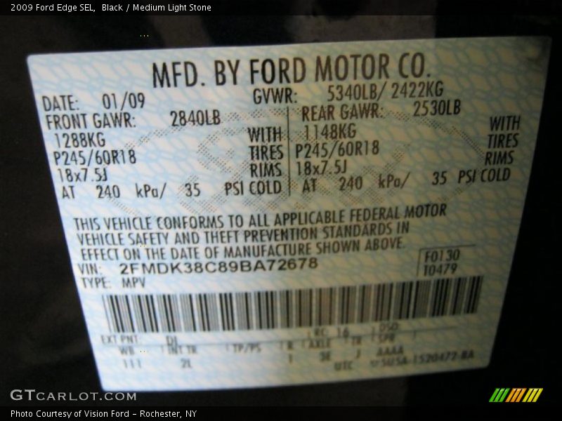 Black / Medium Light Stone 2009 Ford Edge SEL