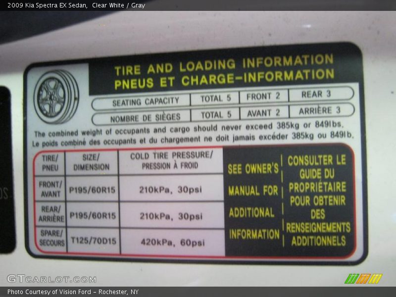Clear White / Gray 2009 Kia Spectra EX Sedan