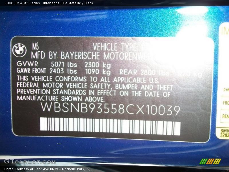 Interlagos Blue Metallic / Black 2008 BMW M5 Sedan