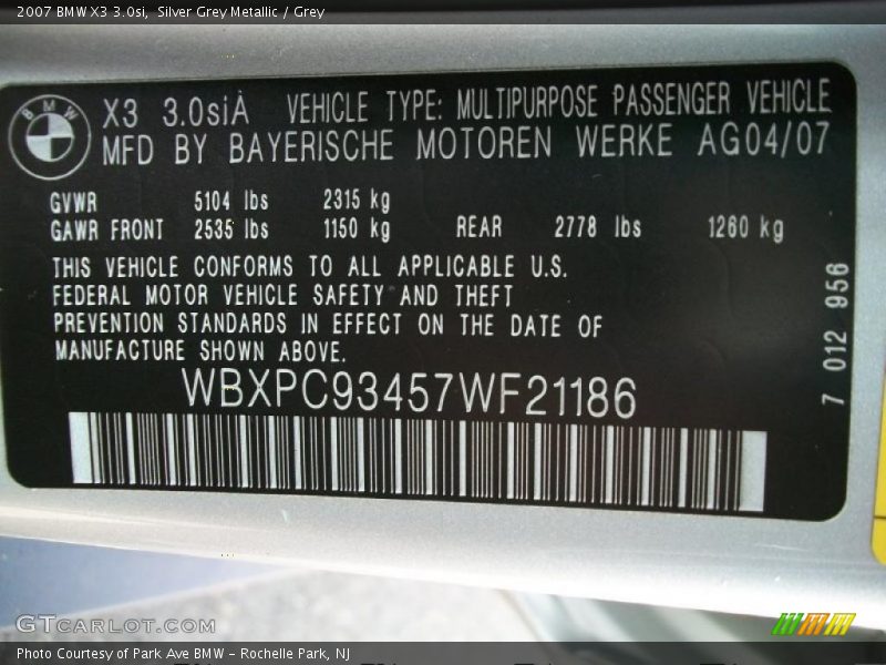 Silver Grey Metallic / Grey 2007 BMW X3 3.0si