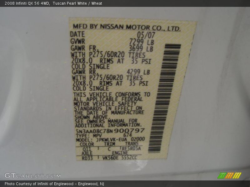 Tuscan Pearl White / Wheat 2008 Infiniti QX 56 4WD