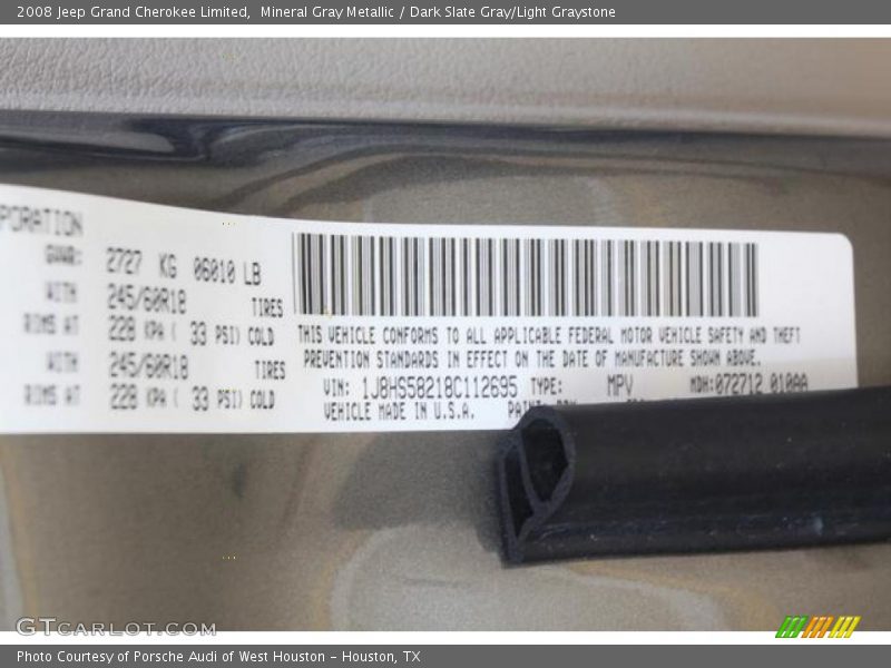 Mineral Gray Metallic / Dark Slate Gray/Light Graystone 2008 Jeep Grand Cherokee Limited