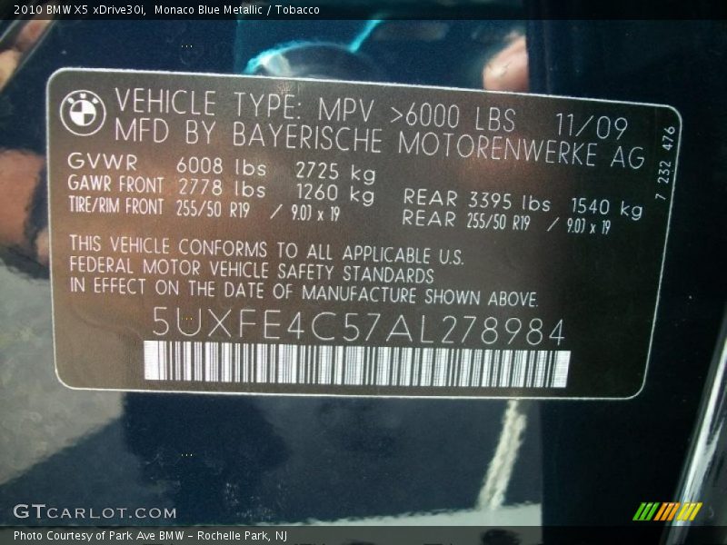 Monaco Blue Metallic / Tobacco 2010 BMW X5 xDrive30i