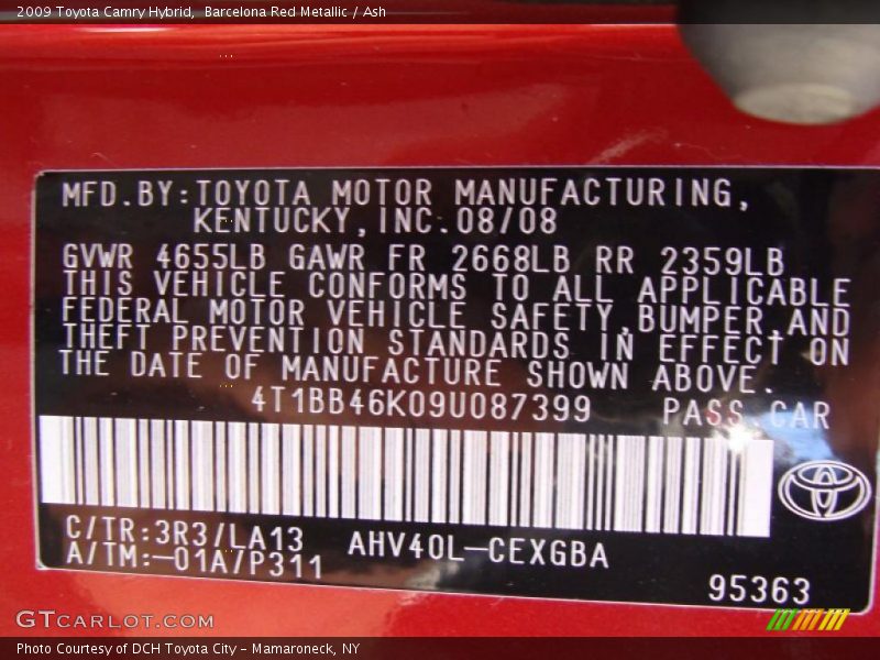 Barcelona Red Metallic / Ash 2009 Toyota Camry Hybrid