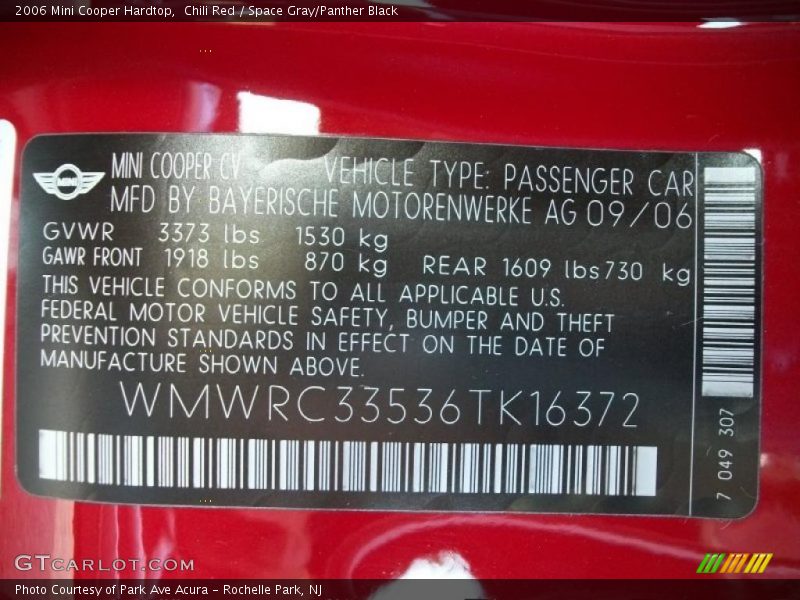 Chili Red / Space Gray/Panther Black 2006 Mini Cooper Hardtop