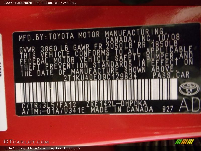 Radiant Red / Ash Gray 2009 Toyota Matrix 1.8