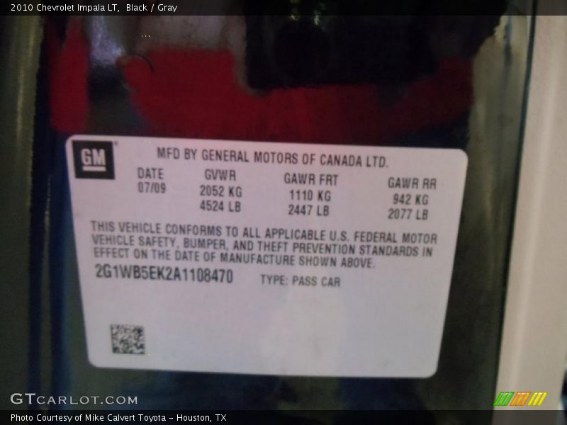 Black / Gray 2010 Chevrolet Impala LT