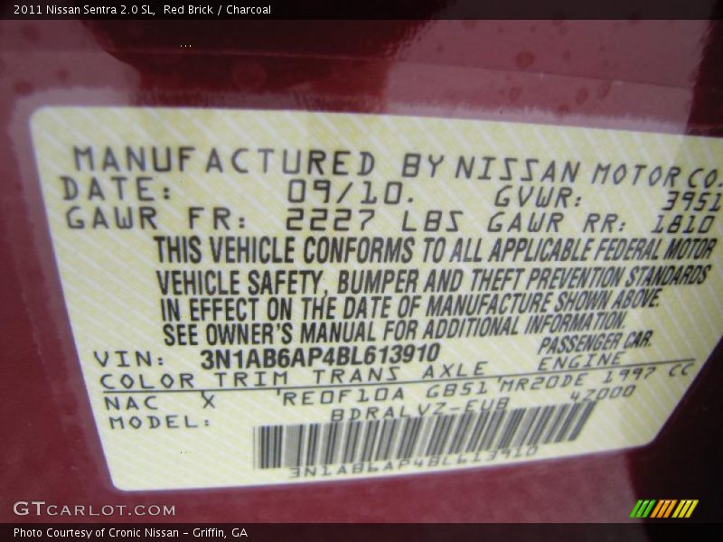 Red Brick / Charcoal 2011 Nissan Sentra 2.0 SL