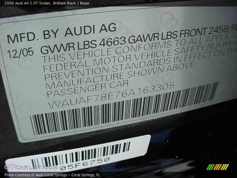 Brilliant Black / Beige 2006 Audi A4 2.0T Sedan