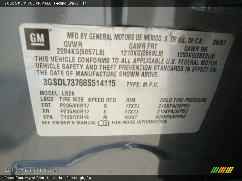 Techno Gray / Tan 2008 Saturn VUE XR AWD
