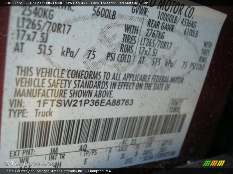 Dark Toreador Red Metallic / Tan 2006 Ford F250 Super Duty Lariat Crew Cab 4x4