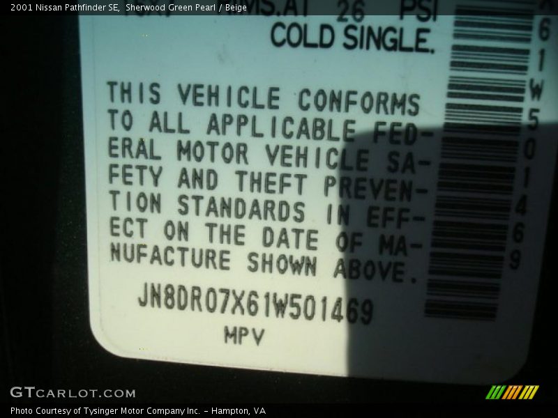 Sherwood Green Pearl / Beige 2001 Nissan Pathfinder SE