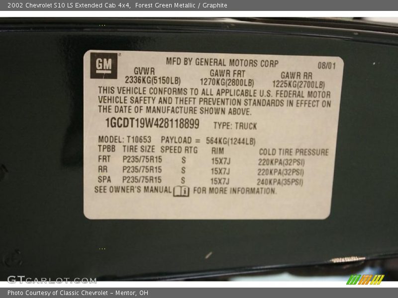 Forest Green Metallic / Graphite 2002 Chevrolet S10 LS Extended Cab 4x4