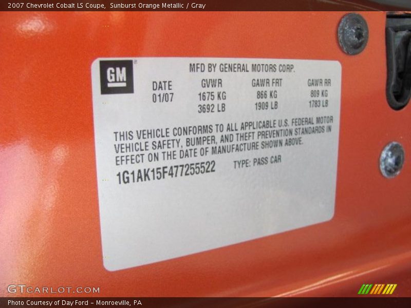 Sunburst Orange Metallic / Gray 2007 Chevrolet Cobalt LS Coupe