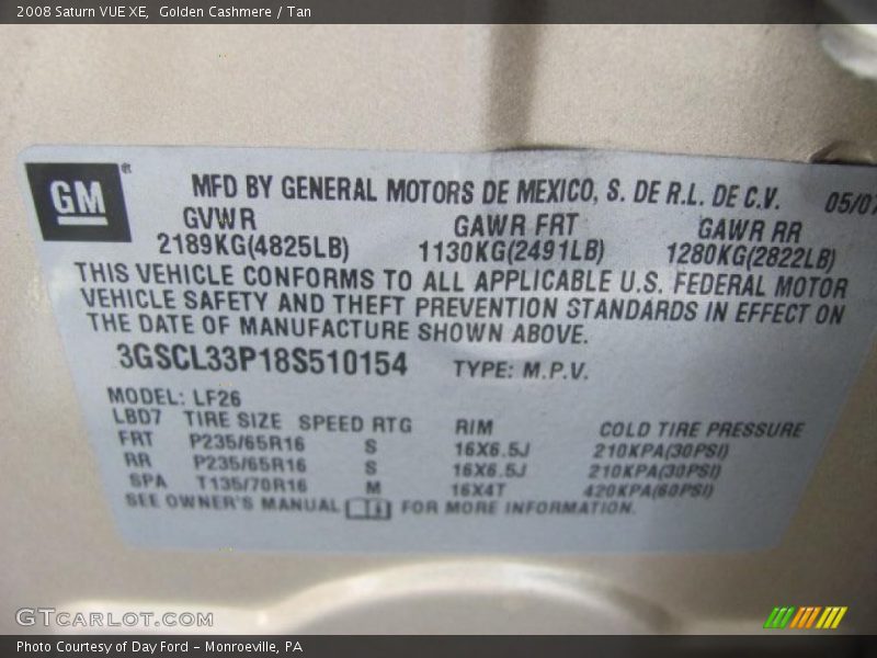 Golden Cashmere / Tan 2008 Saturn VUE XE