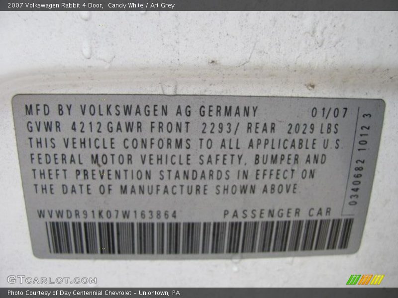 Candy White / Art Grey 2007 Volkswagen Rabbit 4 Door