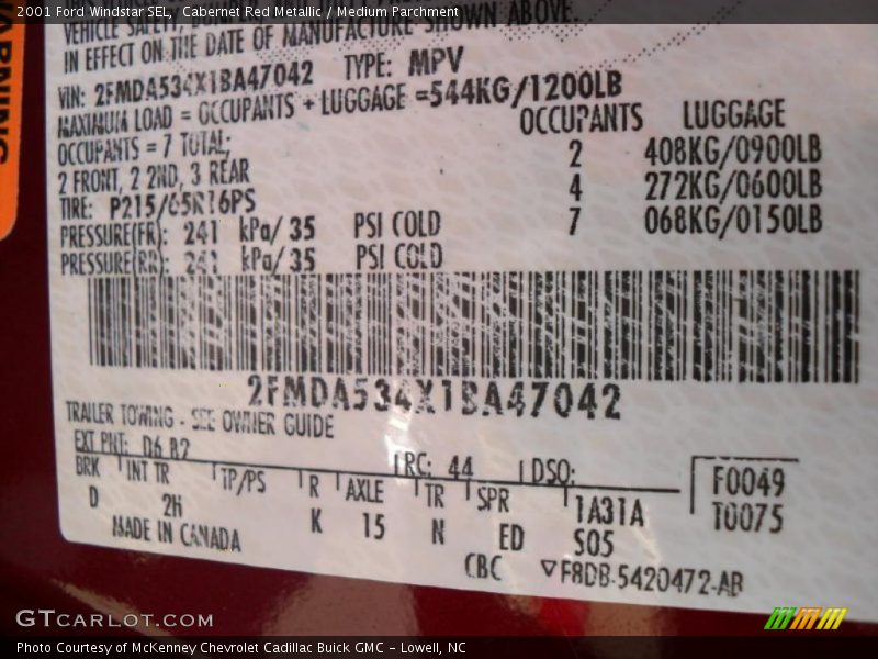 Cabernet Red Metallic / Medium Parchment 2001 Ford Windstar SEL