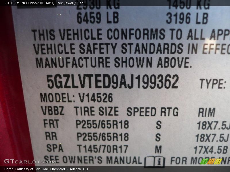 Red Jewel / Tan 2010 Saturn Outlook XE AWD