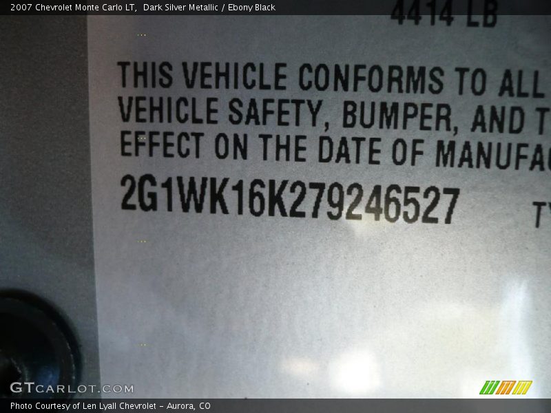 Dark Silver Metallic / Ebony Black 2007 Chevrolet Monte Carlo LT