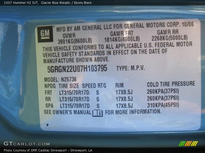 Glacier Blue Metallic / Ebony Black 2007 Hummer H2 SUT