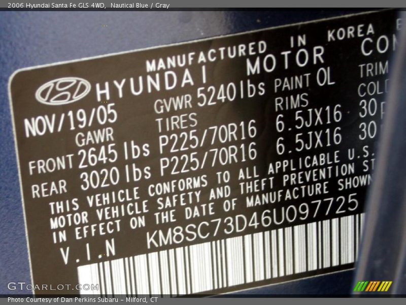 Nautical Blue / Gray 2006 Hyundai Santa Fe GLS 4WD