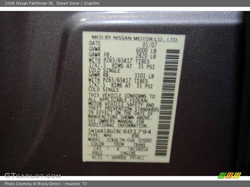 Desert Stone / Graphite 2008 Nissan Pathfinder SE