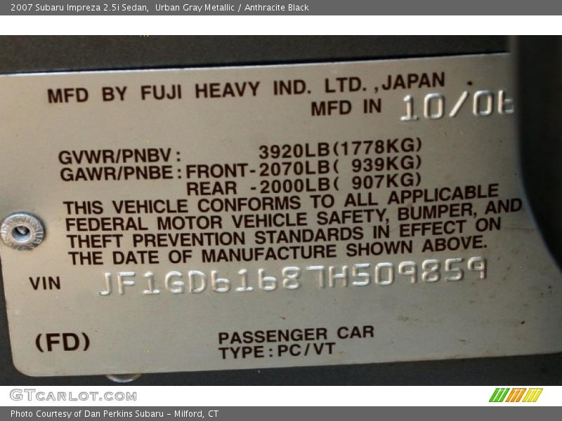 Urban Gray Metallic / Anthracite Black 2007 Subaru Impreza 2.5i Sedan