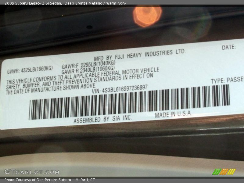 Deep Bronze Metallic / Warm Ivory 2009 Subaru Legacy 2.5i Sedan