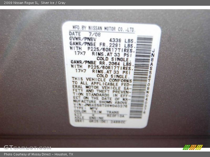 Silver Ice / Gray 2009 Nissan Rogue SL