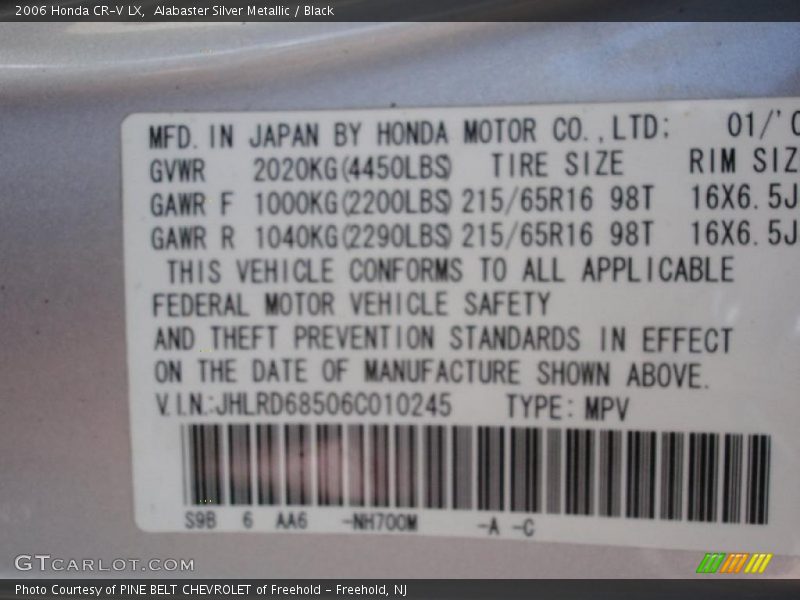 Alabaster Silver Metallic / Black 2006 Honda CR-V LX