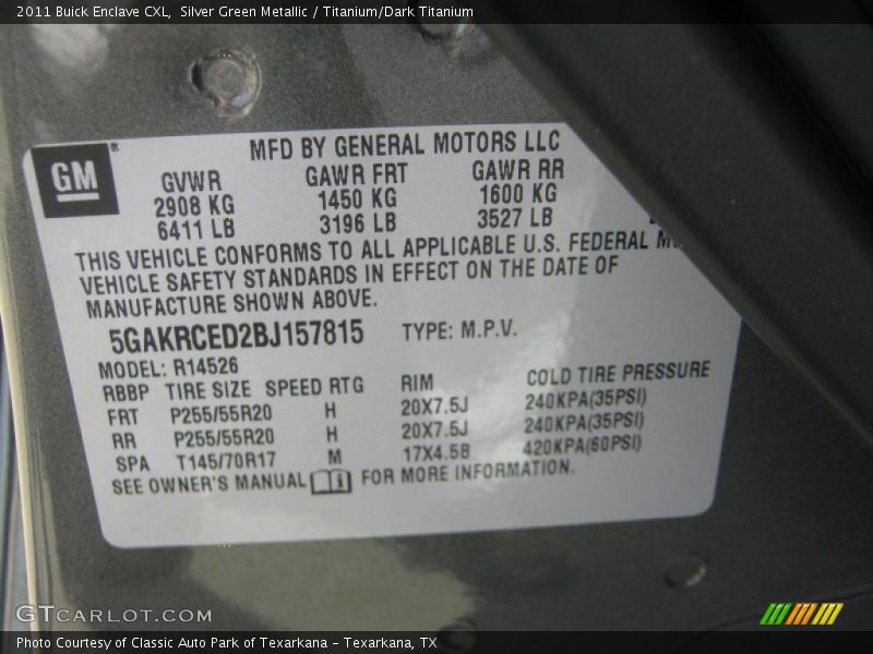 Silver Green Metallic / Titanium/Dark Titanium 2011 Buick Enclave CXL