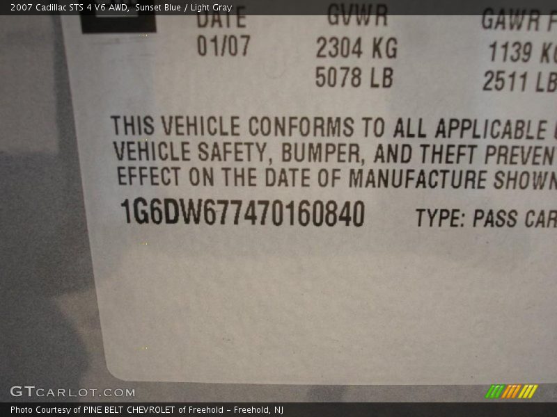 Sunset Blue / Light Gray 2007 Cadillac STS 4 V6 AWD