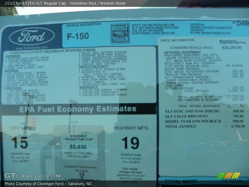 Vermillion Red / Medium Stone 2010 Ford F150 XLT Regular Cab