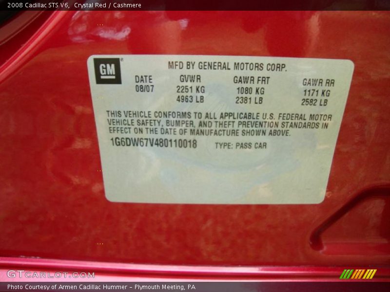 Crystal Red / Cashmere 2008 Cadillac STS V6