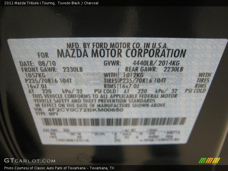 Tuxedo Black / Charcoal 2011 Mazda Tribute i Touring