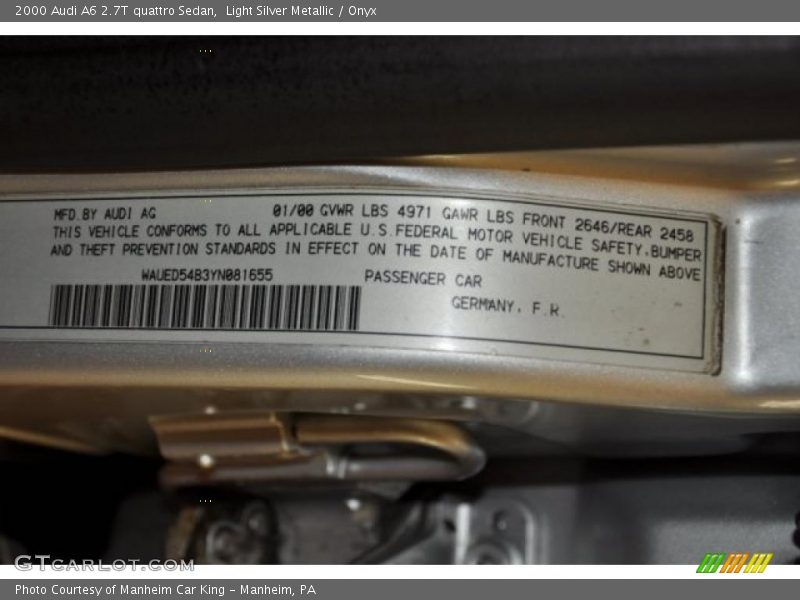 Light Silver Metallic / Onyx 2000 Audi A6 2.7T quattro Sedan