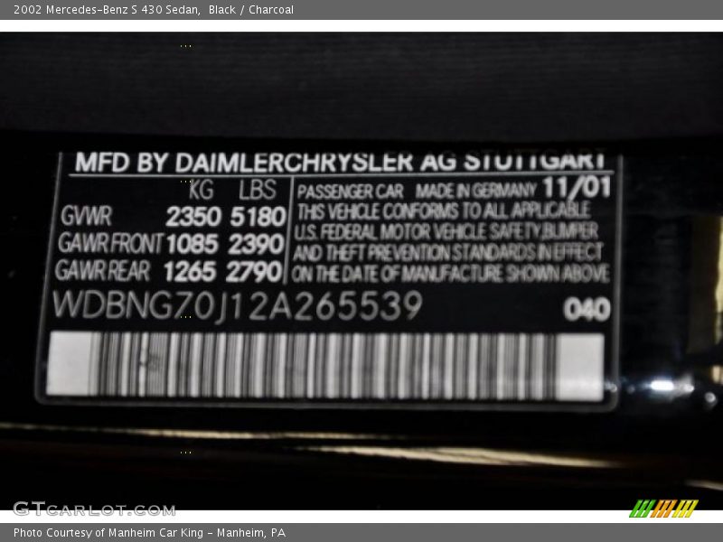 Black / Charcoal 2002 Mercedes-Benz S 430 Sedan