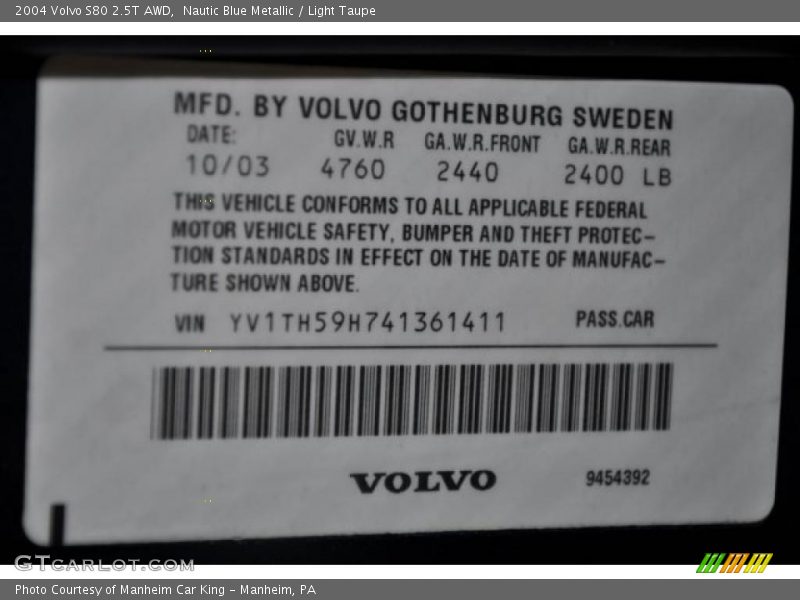 Nautic Blue Metallic / Light Taupe 2004 Volvo S80 2.5T AWD