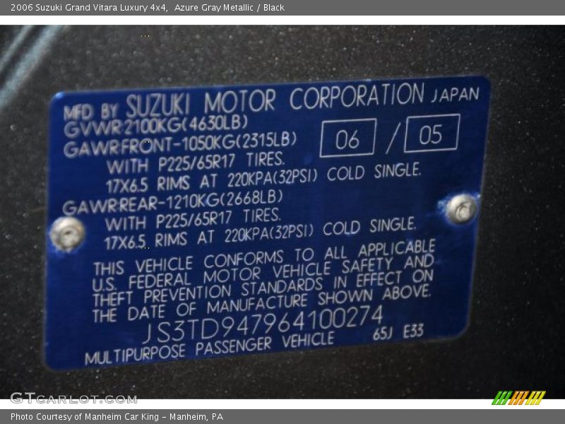 Azure Gray Metallic / Black 2006 Suzuki Grand Vitara Luxury 4x4
