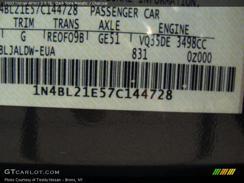 Dark Slate Metallic / Charcoal 2007 Nissan Altima 3.5 SE