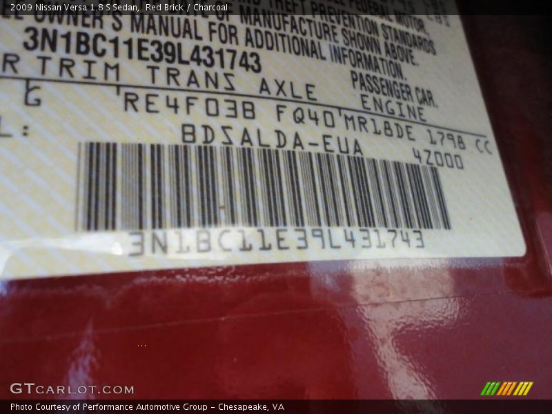 Red Brick / Charcoal 2009 Nissan Versa 1.8 S Sedan