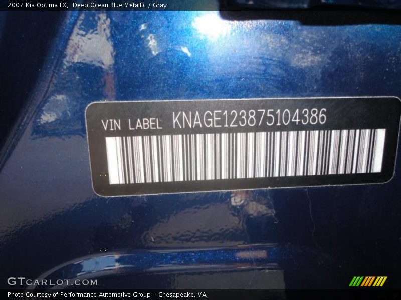 Deep Ocean Blue Metallic / Gray 2007 Kia Optima LX