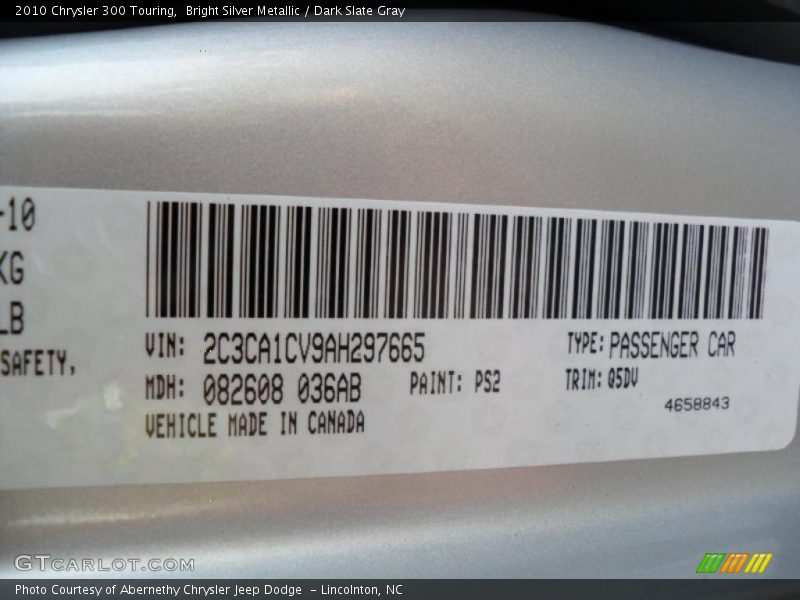 Bright Silver Metallic / Dark Slate Gray 2010 Chrysler 300 Touring